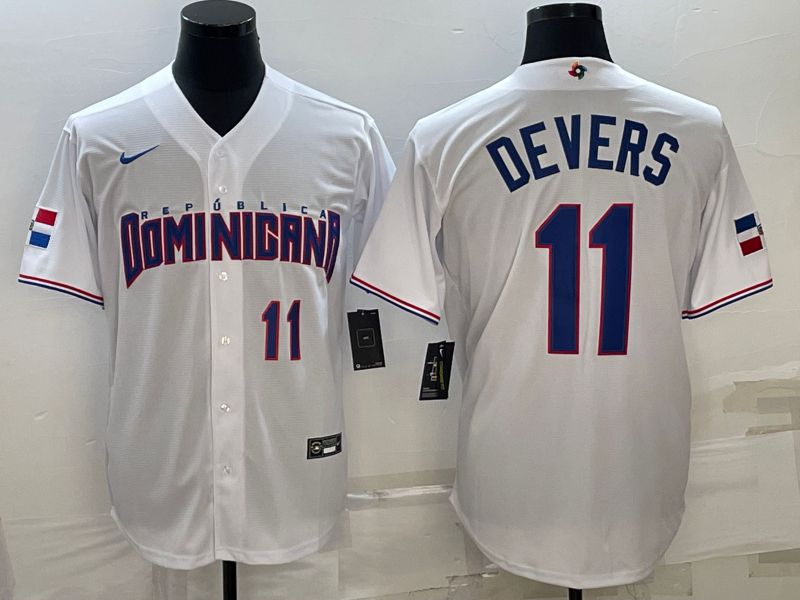 Men 2023 World Cub #11 Devers White Nike MLB Jersey